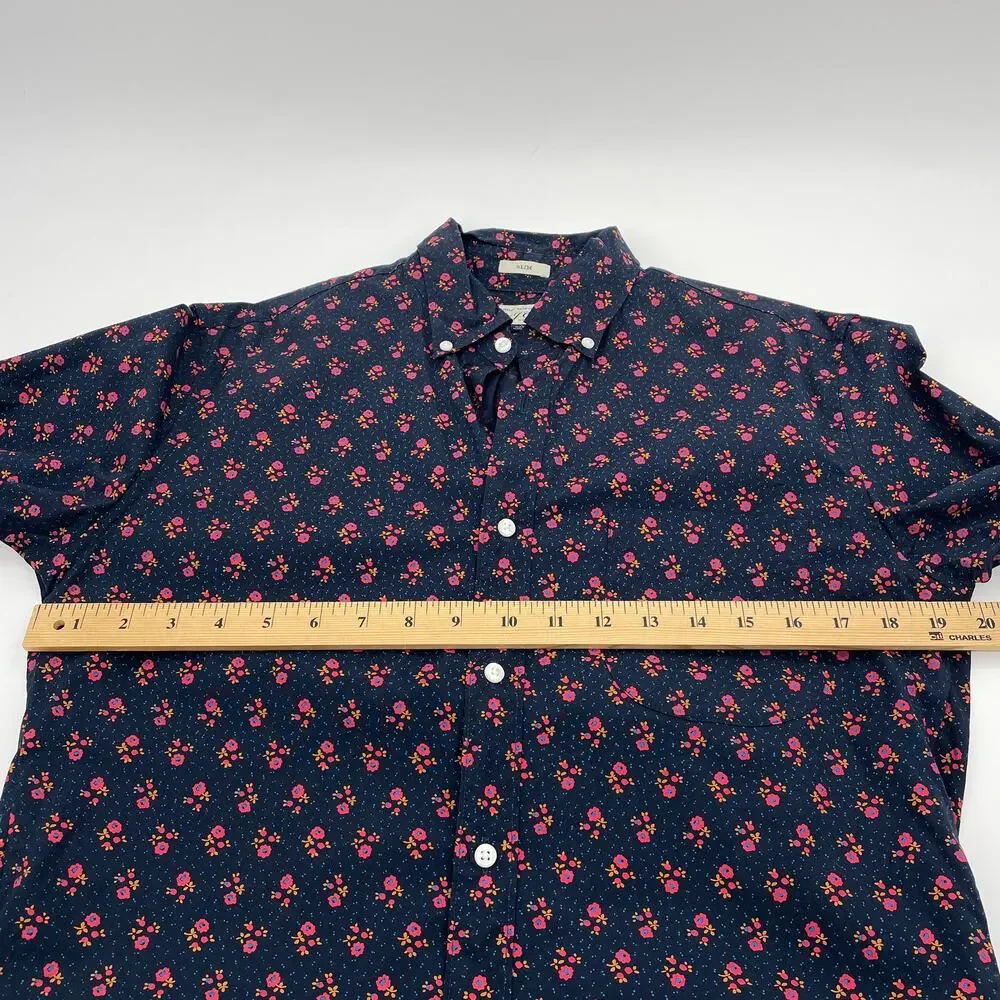 J. CREW Vintage Floral Long Sleeve Button Down Shirt Size M Slim Stretch Secret